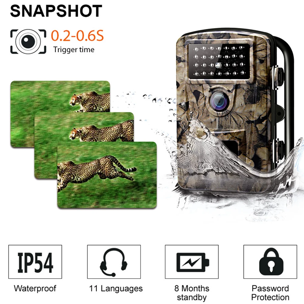 ZECRE PH700A Outdoor IP66 Waterproof Hunting Infrared Camera Night Vision LEDs Trail 12MP 1080P LCD Display Wild | Спорт и