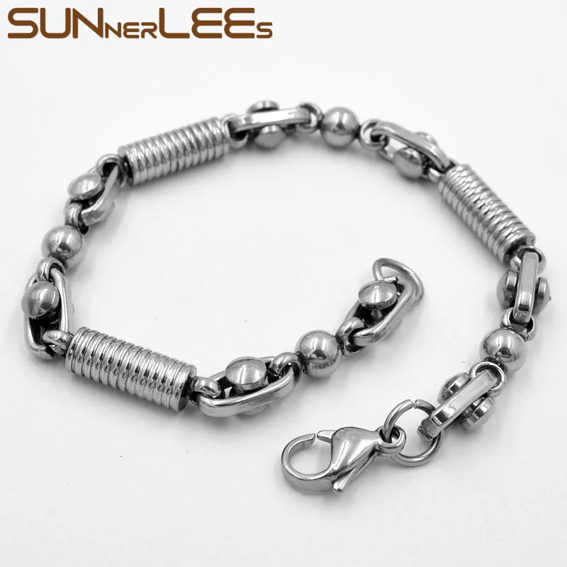 

SUNNERLEES Fashion Jewelry Stainless Steel Bracelet 6mm Geometric Beads Link Chain Silver Color Men Women Gift SC138 B