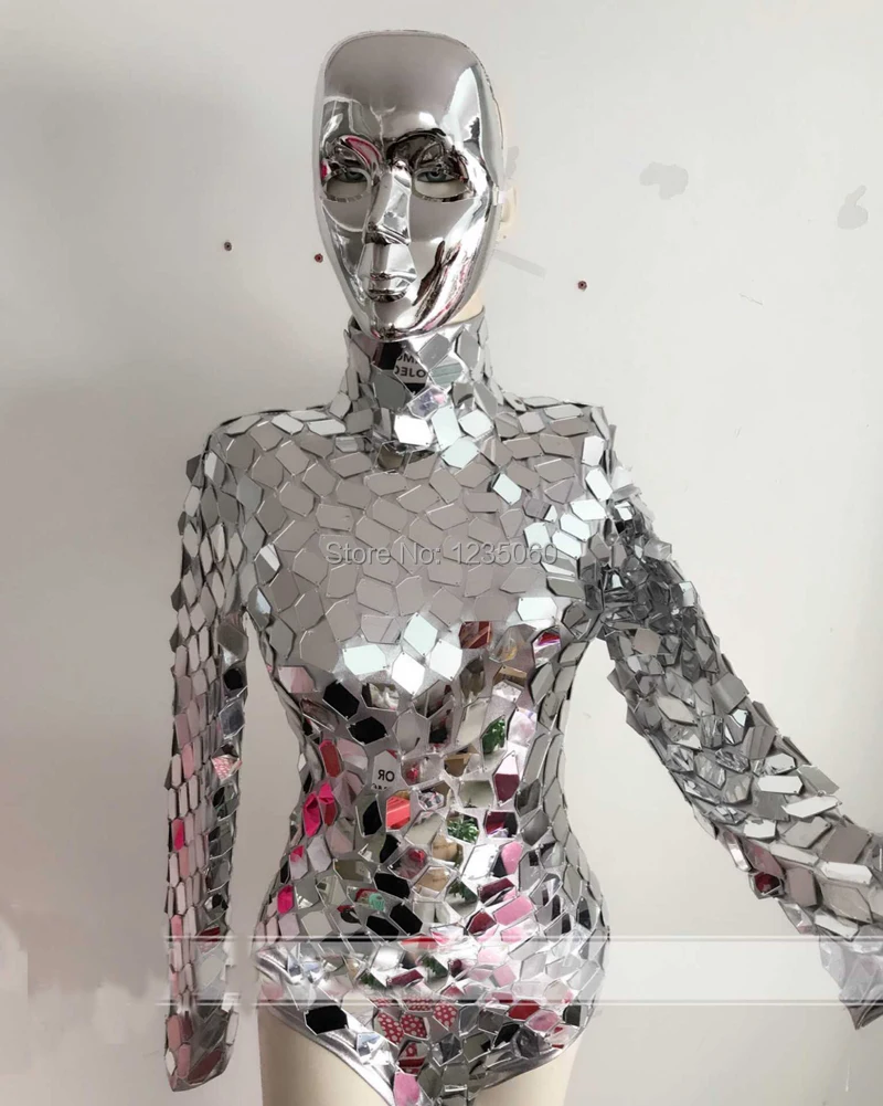 Singer ballroom dance stage silver mirror costumes female bodysuit dj dresses catwalk performance robot outfits party wears | Дом и сад