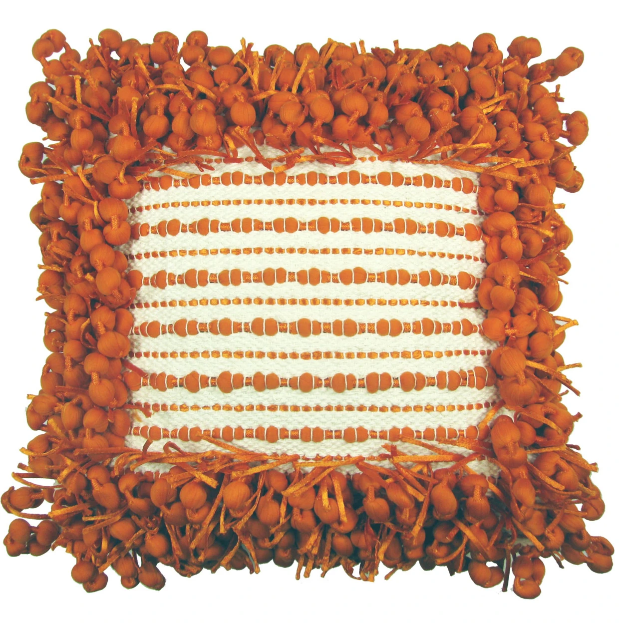 Дизайн акценты 18 &quotручной тканые Poly Nubs Funberry 2 Tone Border Pillow-слоновая кость-оранжевый