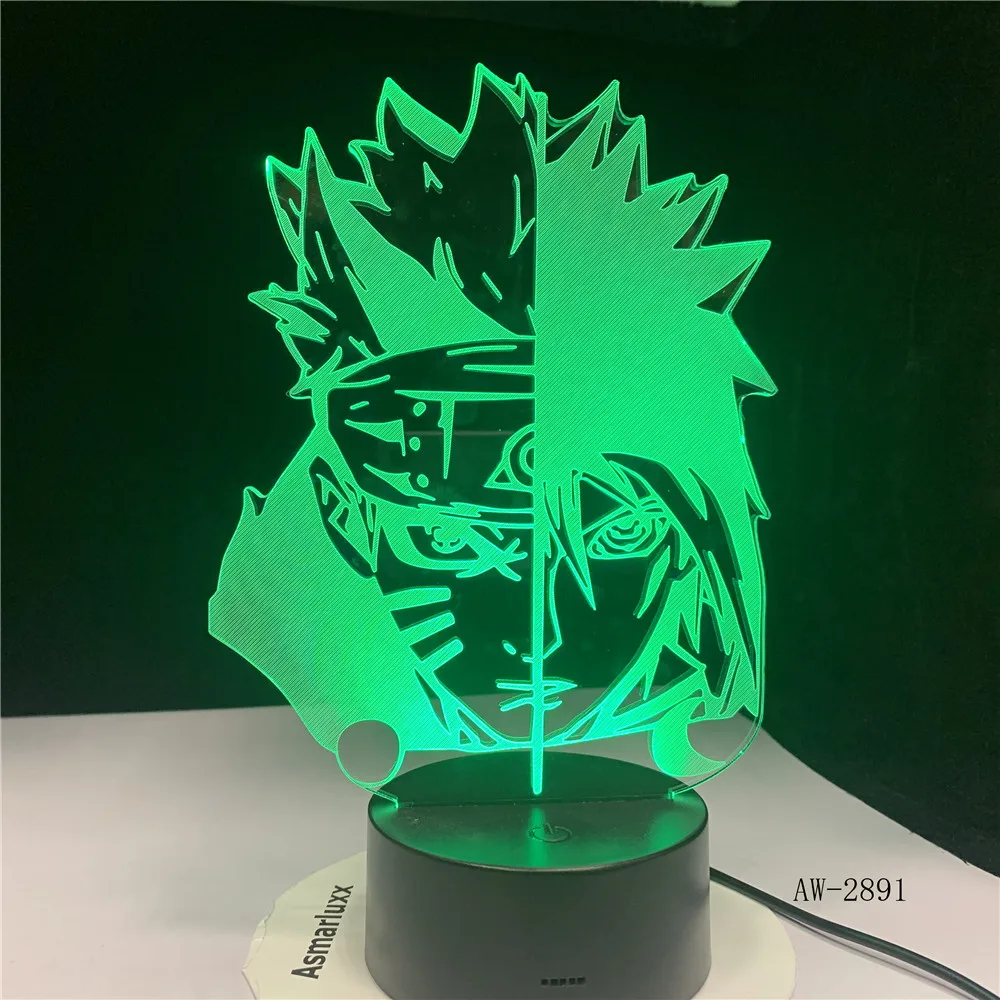 Светодиодная настольная лампа 7 меняющих цвета 3D Uchiha Sasuke для домашнего декора