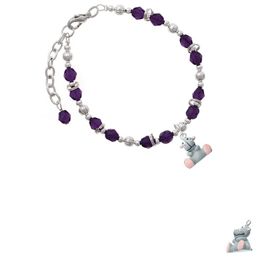 Resin Grey Hippopotamus Honey Purple Beaded Bracelet |