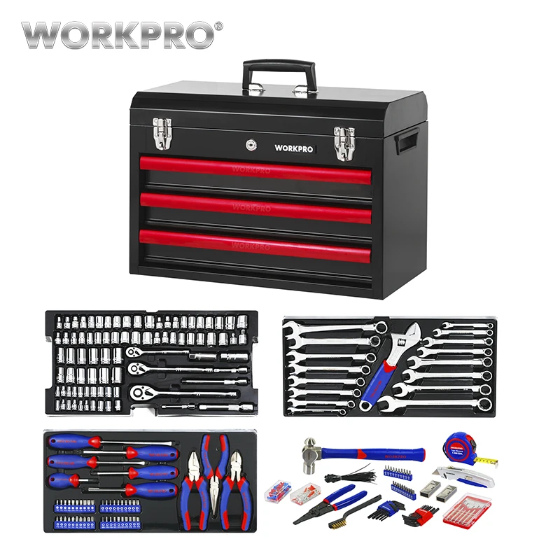 WORKPRO 408 PC Набор инструментов для ремонта дома металлический ящик набор ручных