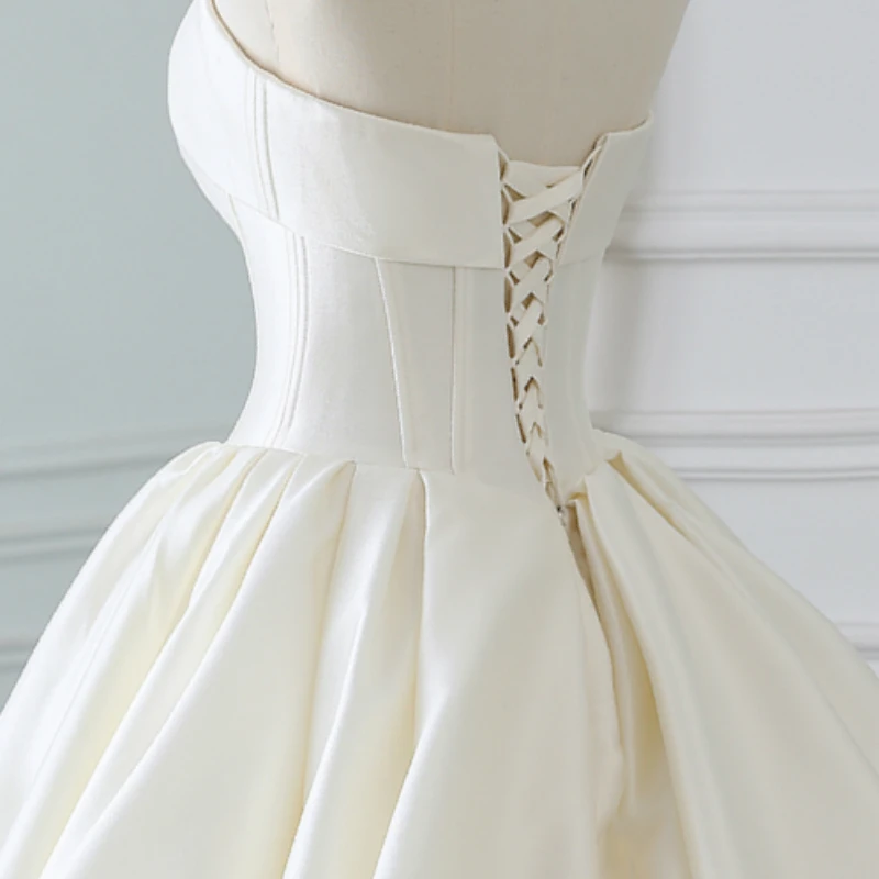 Винтажное атласное платье без бретелек на шнуровке Vestidos De Novia с открытыми плечами