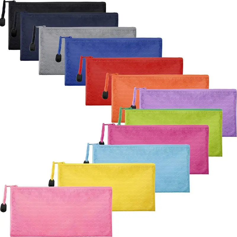 12 Pieces Colors Zipper Waterproof Bag Pencil Pouch for Cosmetic Makeup Office Supplies and Travel Accessories | Канцтовары для