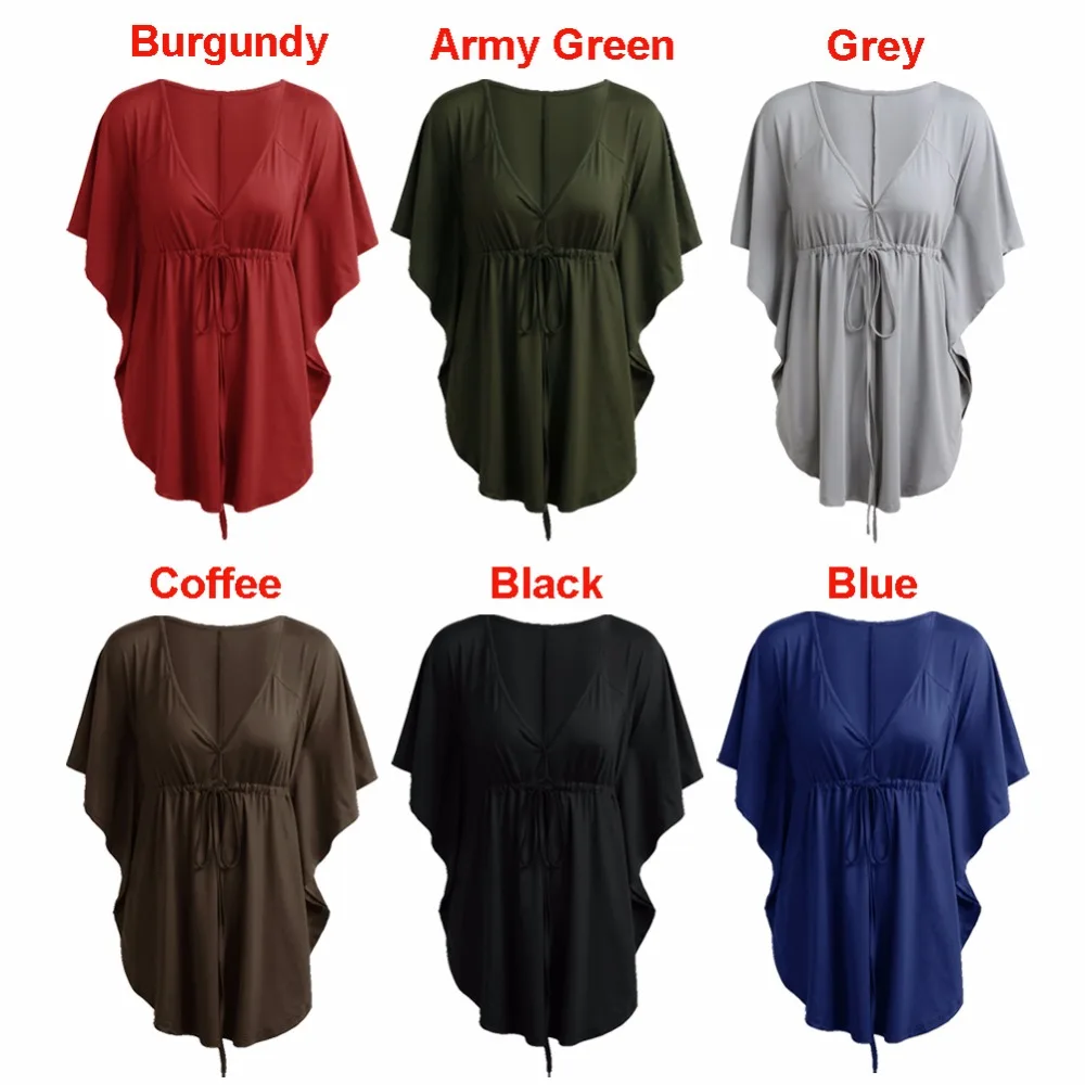 

2020 Summer Tops Large Size Tunic Women Blouses Sexy V Neck Batwing Sleeve Solid Loose Casual Lace-up Shirt blusas Plus Size 5XL