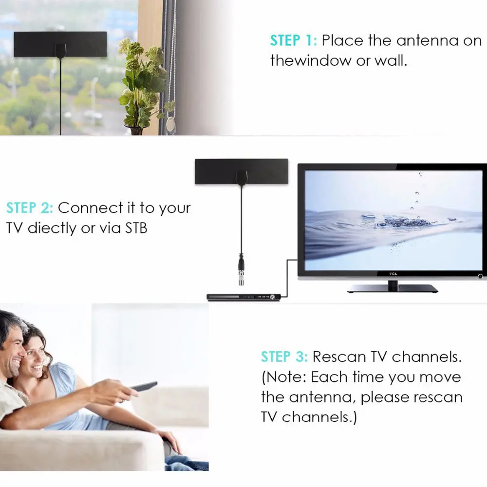 Хит 2019 черная плоская цифровая внутренняя усиленная ТВ антенна HD HDTV 200 Mile Range