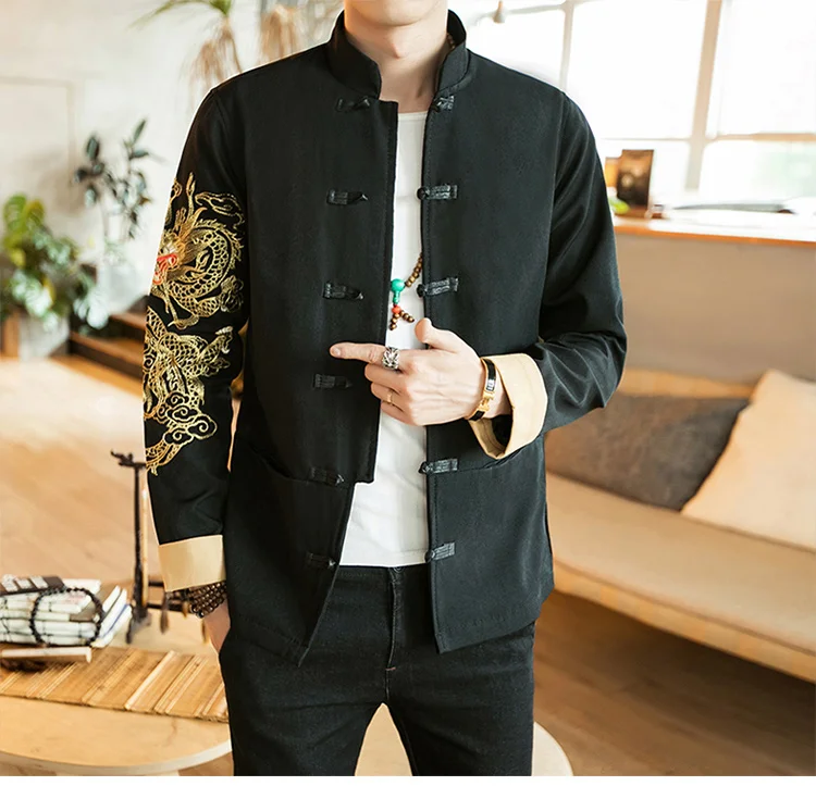 Traditional chinese clothing men dragon jacket tang kung fu style hanfu | Тематическая одежда и униформа
