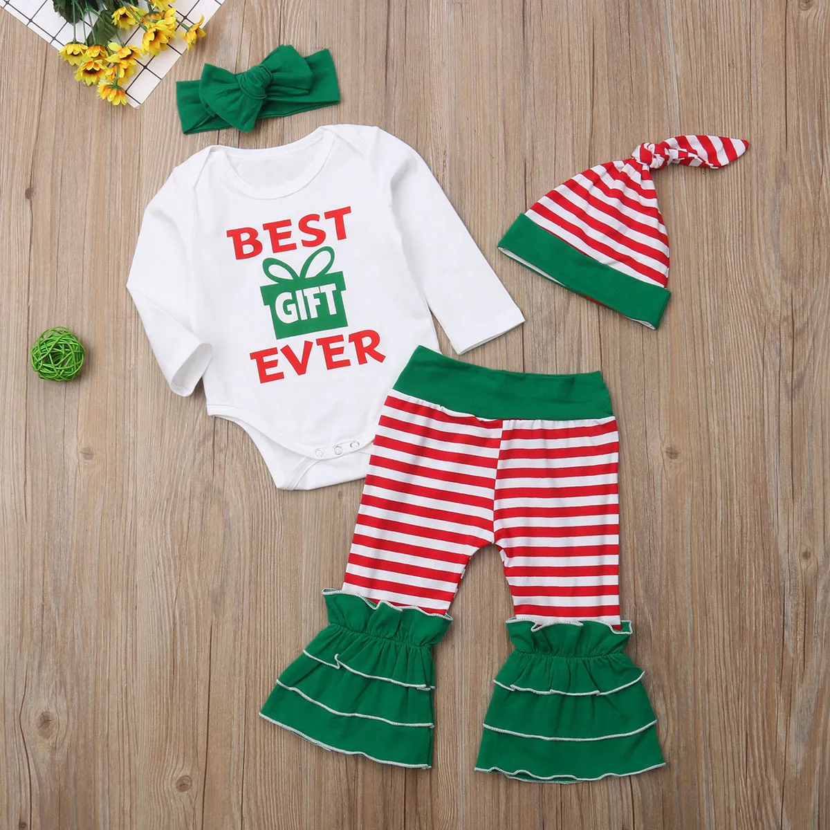4PCS Newborn Baby Girls Christmas Clothes Romper Pants Outfits Set 0-24M | Детская одежда и обувь