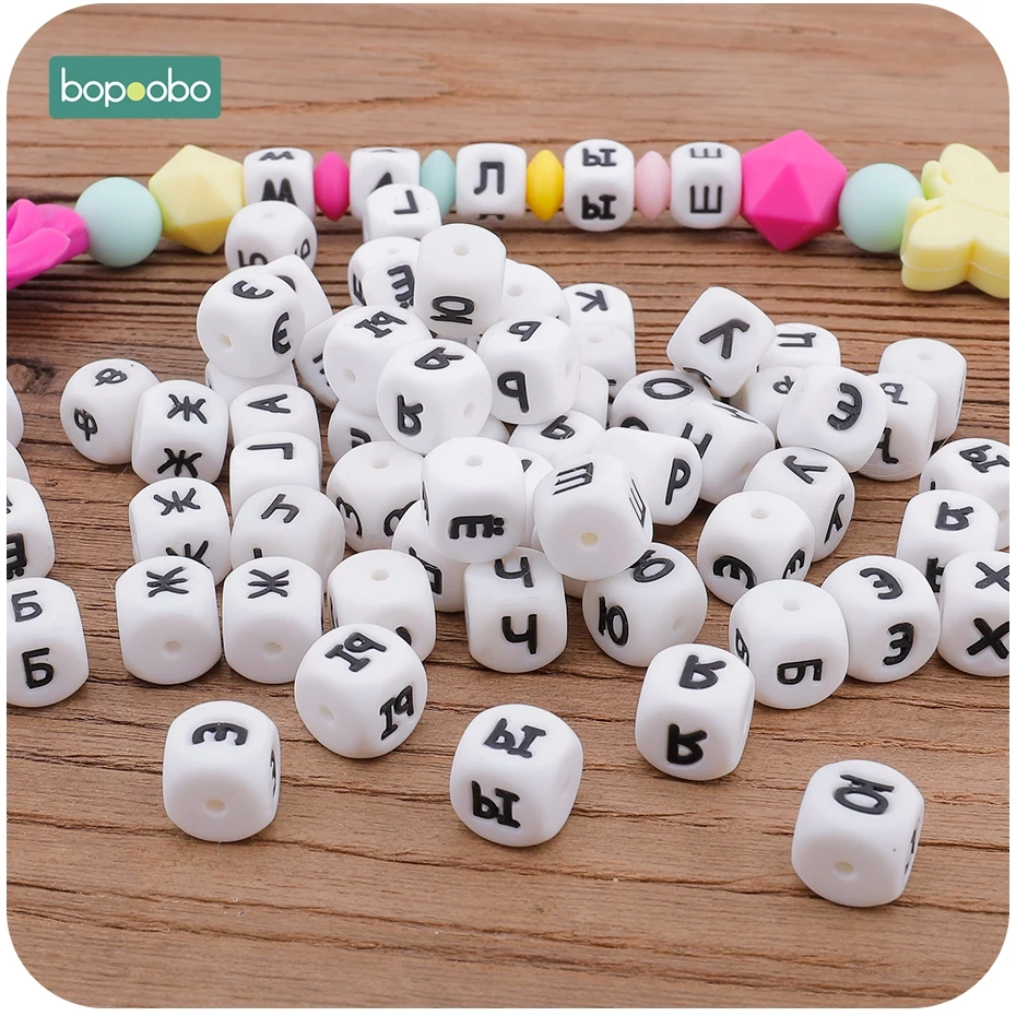 

Bopoobo, 100 шт., русские бусины с буквами, пищевая, силиконовая, жевательная, алфавит, бусины для прорезывания зубов, ожерелье, цепочка для соски, ...