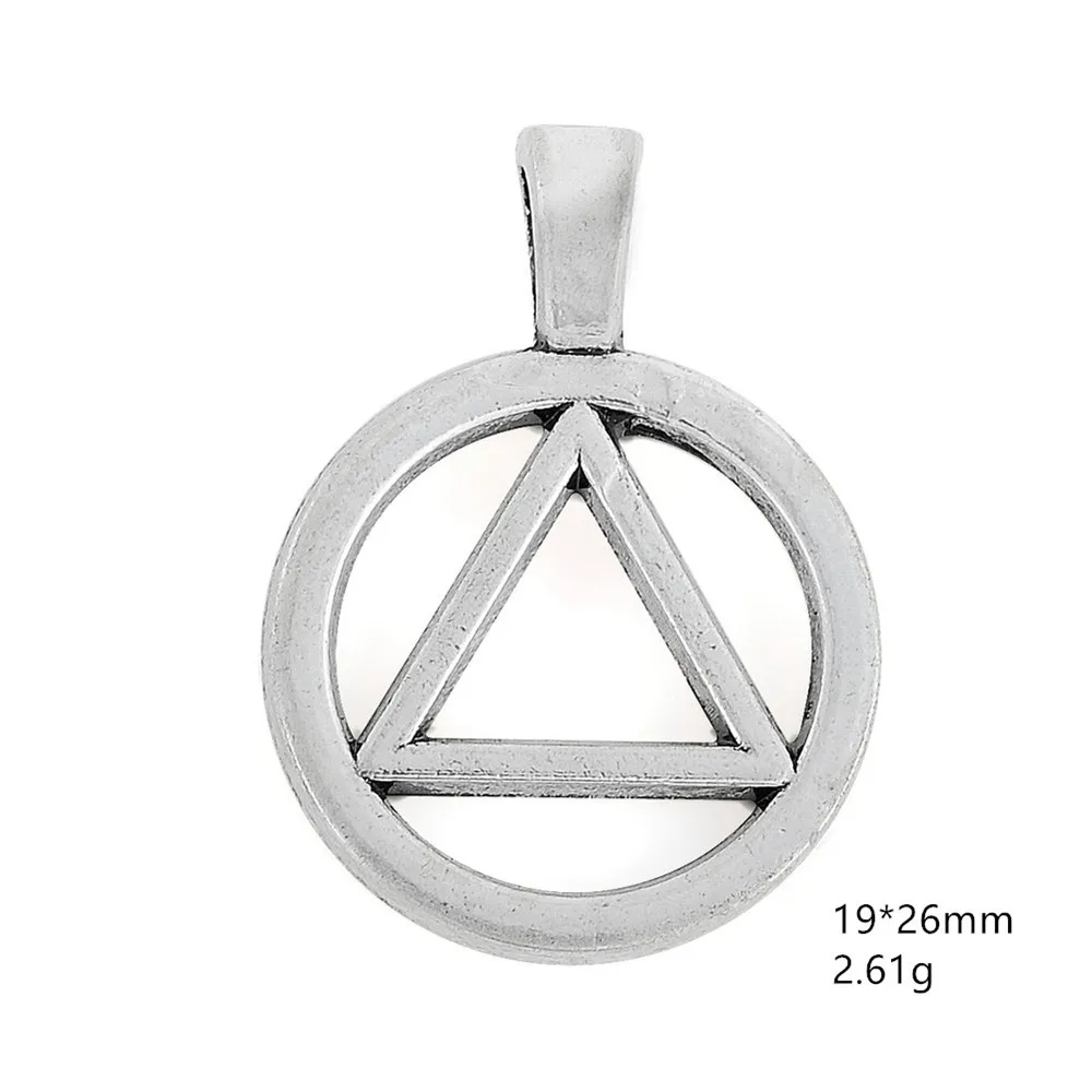 

LIKGREAT Antique Silver Color Round Charm AA Alcoholics Anonymous Triangle Circle Symbol Pendant for Necklace Jewelry Making