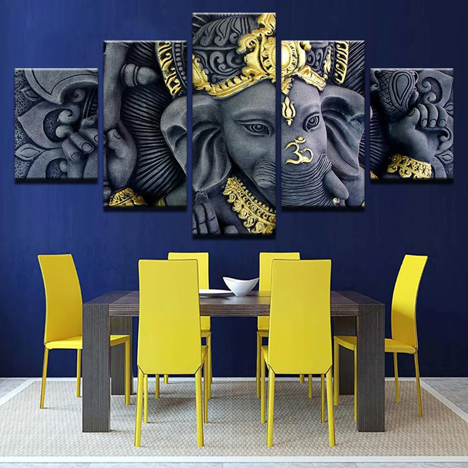 Холст рамки стены искусства современный домашний постер 5 панель слон Бог Статуя