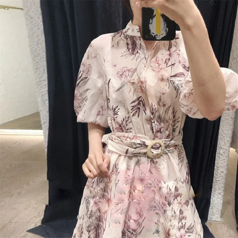 2019 Весенняя Новинка Boho Цветочный принт белый мини платье Женская одежда дизайнер