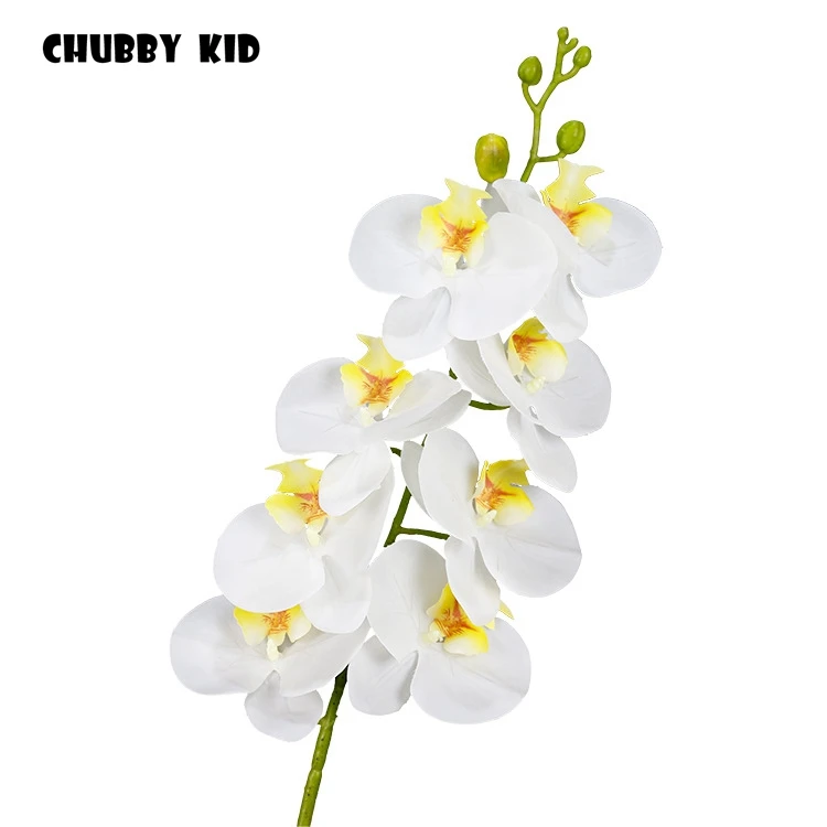 Goedkoop 12 Stks/partij! Groothandel Real Touch Kunstmatige Vlinder Orchideeën Grote Vilten Bloemen Bruiloft Decoratieve Phalaenopsis Oranje Geel