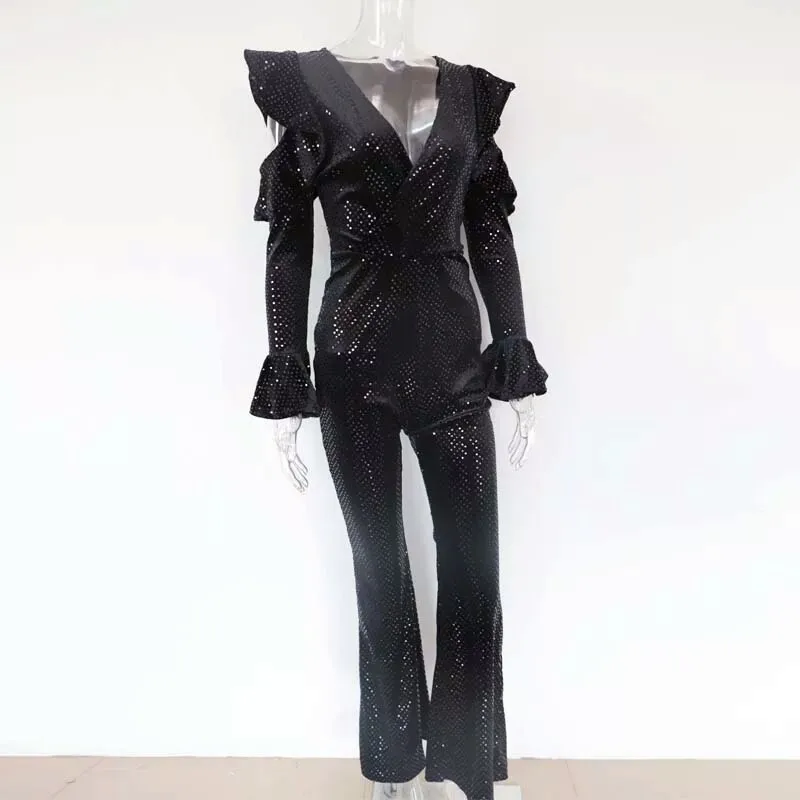 Сексуальные комбинезоны для женщин 2019 зимние женский комбинезон с рюшами