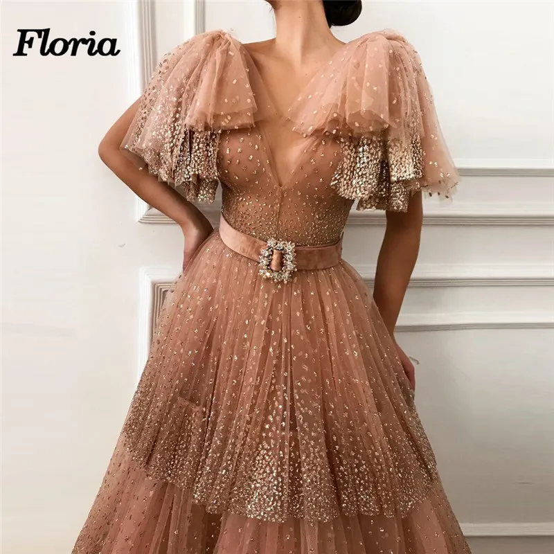 

New Sexy V Neck Ball Gown Evening Dresses 2019 Aibye African Muslim Tiered Arabic Formal Prom Dress Abendkleider Robe de soiree