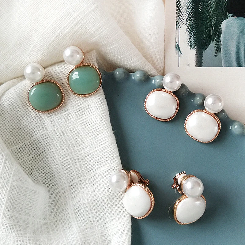 Unique Party Pearl 1Pair Glass White High Quality Beautiful Small Oval Women Round Stud Earring 2019 New Arrival Ear Clip | Украшения и