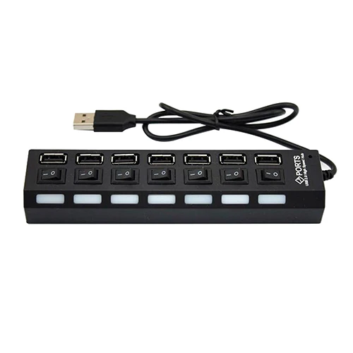 7 портов USB Hub LED высокоскоростной адаптер с питанием включением/выключением для