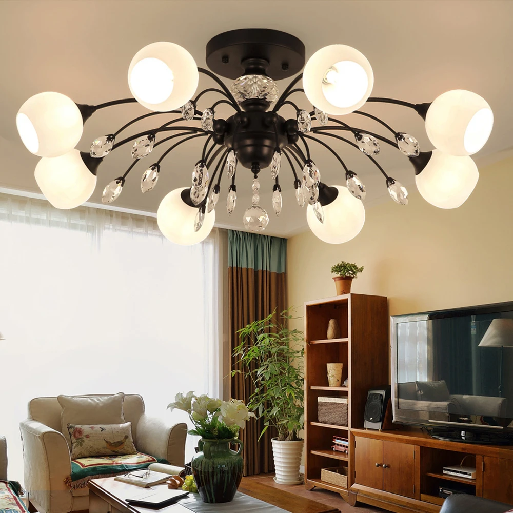 

Modern Nordic Design Round LED Black Iron Glass Crystal Ceiling Chandelier Lights Lamp Fixtures for Home Living Room Bedroom