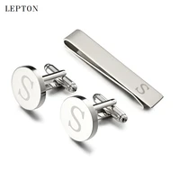 lepton round laser letter cufflinks and tie clips set letters s cuff links for mens french shirt cuffs cufflink relojes gemelos