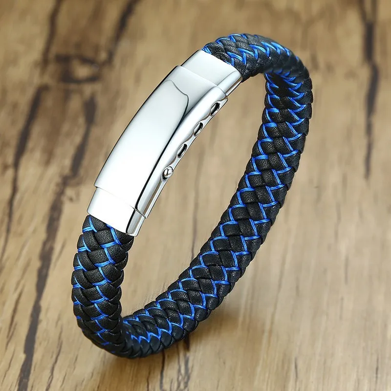 Стильные мужские браслеты с плетеной синей и черной натуральной кожей pulseira masculina