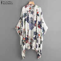 print kimono cardigan coat women blouse 2021 zanzea casual sleeve cover up shirts female beach blusas oversized tops