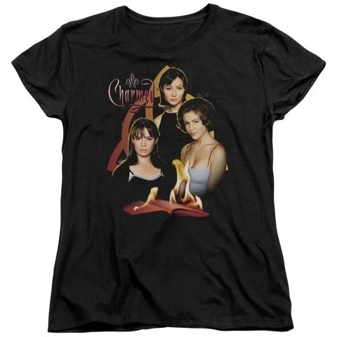 Trevco Charmed-оригинальный три-короткий рукав Женская Футболка-Черный 2X |