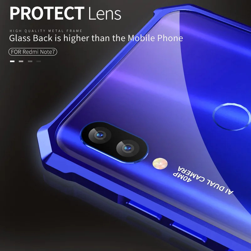 Чехол бампер для Redmi Note 7 Pro роскошный блестящий алюминиевый металлический каркас