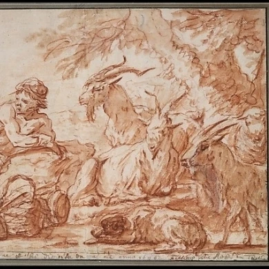 Пастырское сцена: пастух и его семья с козами плакат печать Филипп Питер Роос