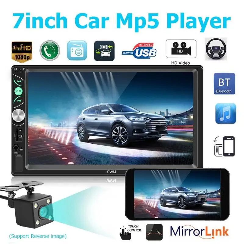 SWM X7 12 в 7 дюймов Автомобильный MP5 плеер FM Радио BT USB с контроллером рулевого колеса