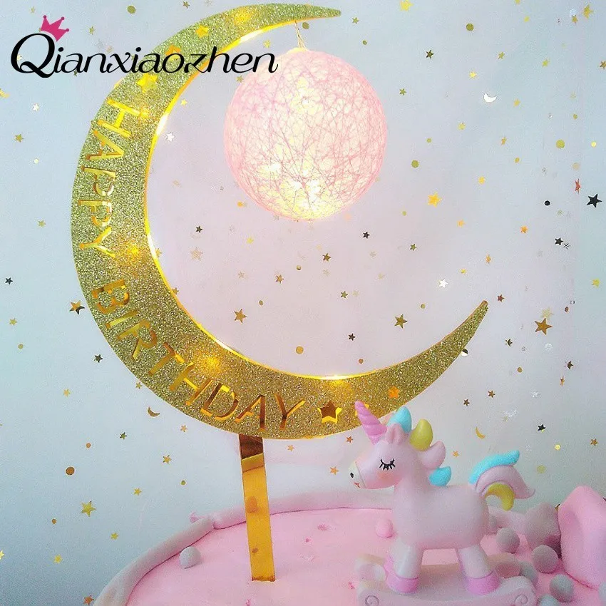Qianxiaozhen Moon Топпер для торта С Днем Рождения украшения вечеринки дня рождения