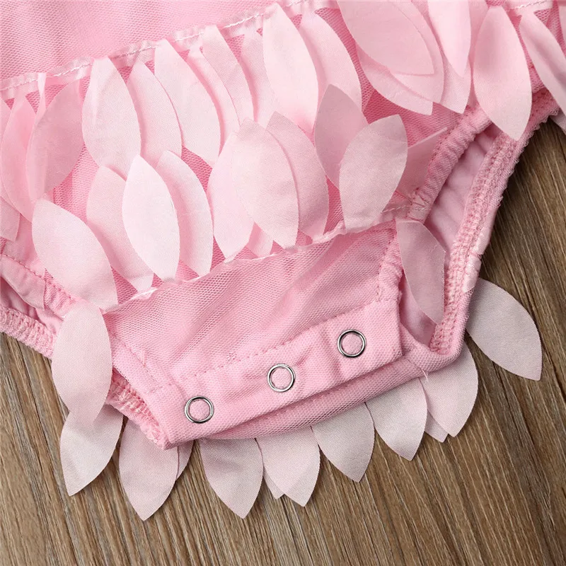 

Newborn Baby Girl Sequins Tassel Romper Summer Sleeveless Backless Jumpsuit Party Outfits Cotton Feather Stitching Pink Romper