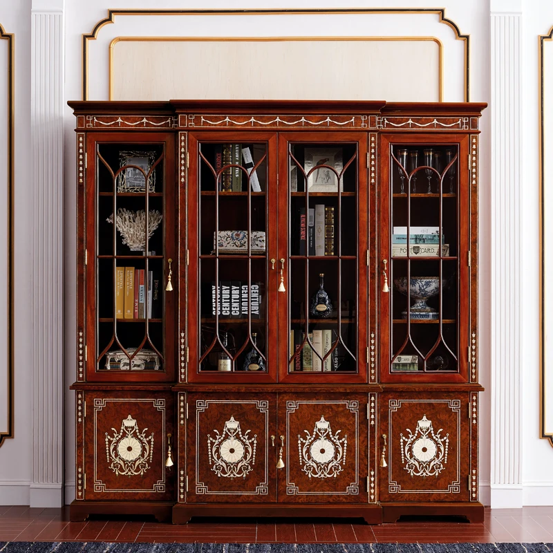 Гостиная потертая шикарная витрина meuble rangement книжная полка estanteria деревянная