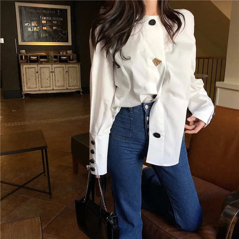 Lychee Girls Button Back Lace Up Women Blouses Shirts Long Sleeve Female Spring Autumn | Женская одежда