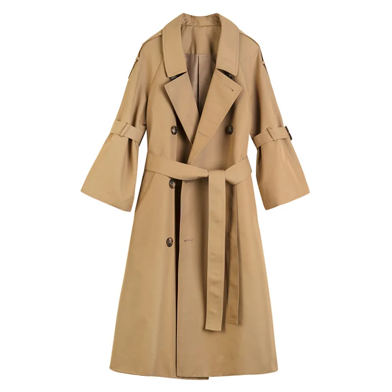 

2021 Spring Vogue Korean Windbreaker Female Long Trench Coat Office Ladies Fashion Overcoat Women National Sashes Flare Sleeve