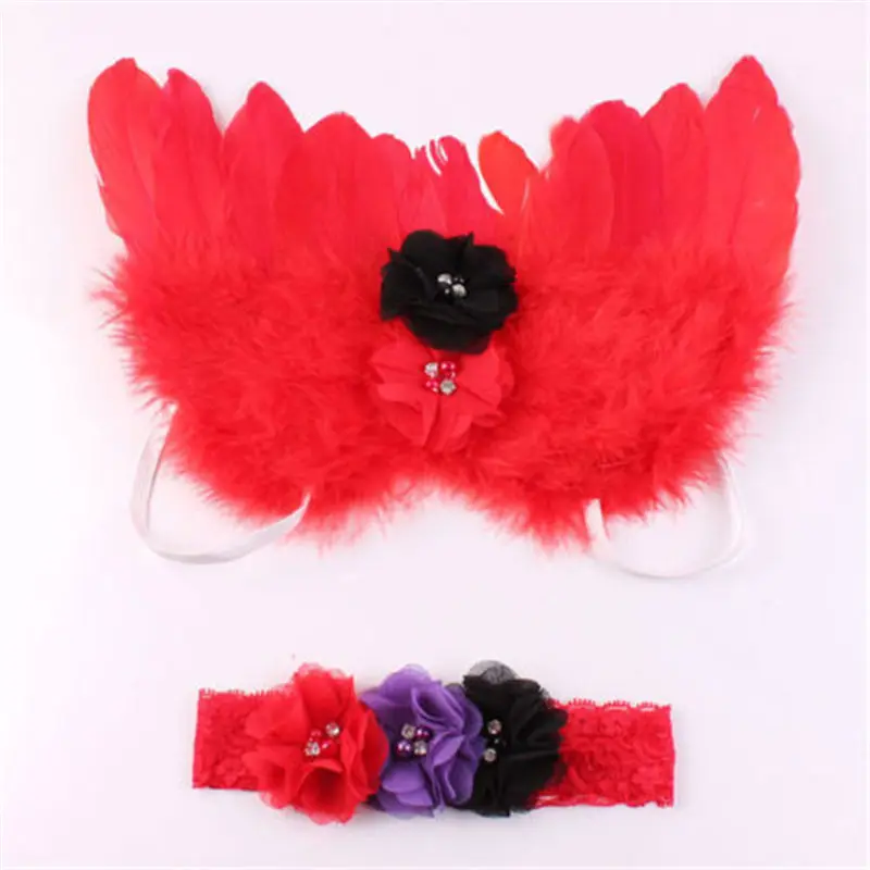 

Newborn Baby Girl Photography Prop Feather Angel Wings+Flower Headband Princess Kid Photo Accessories