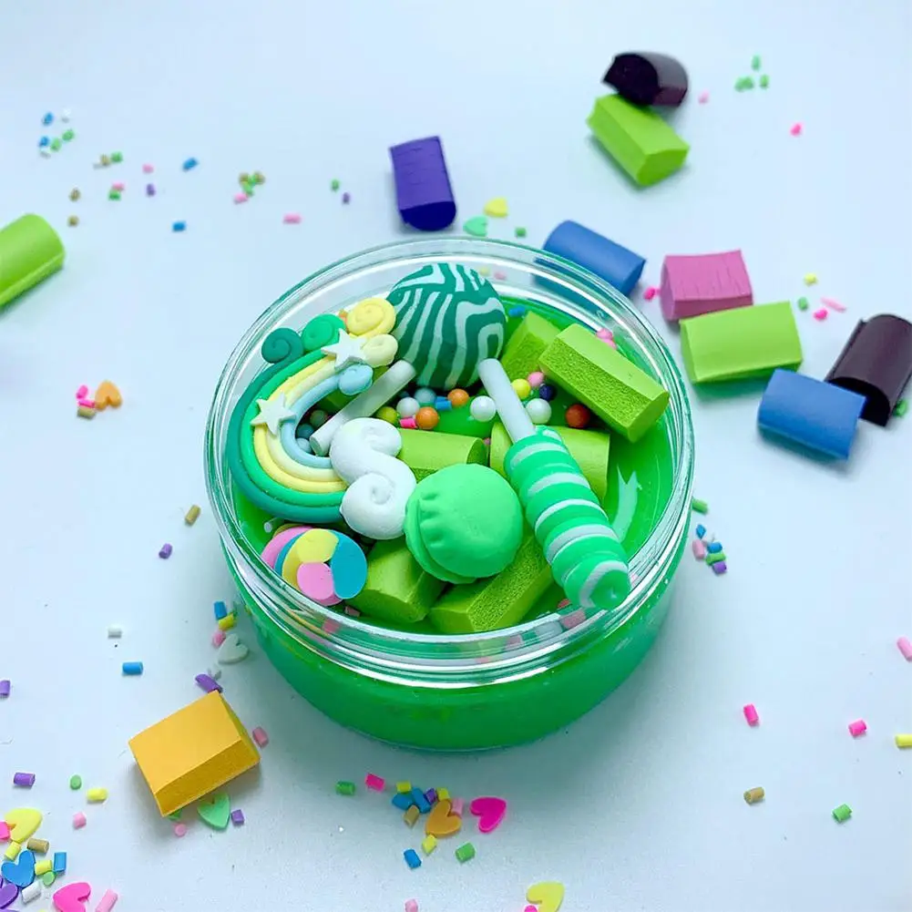 Дети DIY Радуга Леденец слизь снятие стресса игрушка хлопок грязь дети