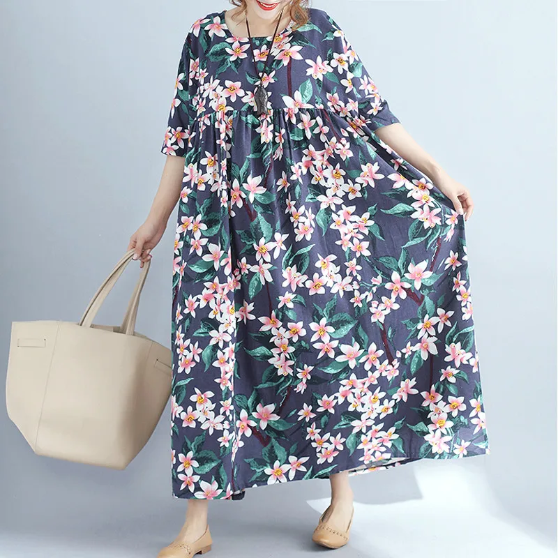 Большие размеры женское пляжное платье с цветочным принтом хлопковое