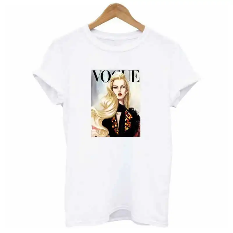 High quality summer female T-shirt short-sleeved shirt bottoming explosion models VOGUE sexy loose fashion | Женская одежда