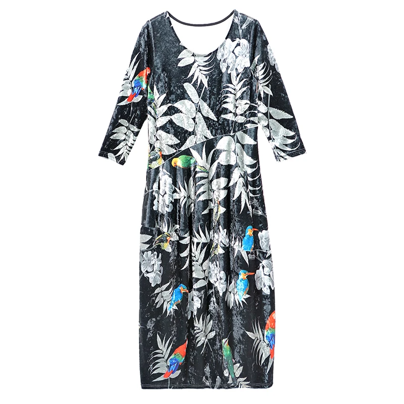 Women High Quality Round Collar Long Sleeve Print Floral 2019 Autumn Dress Casual Retro Vestidos Female | Женская одежда