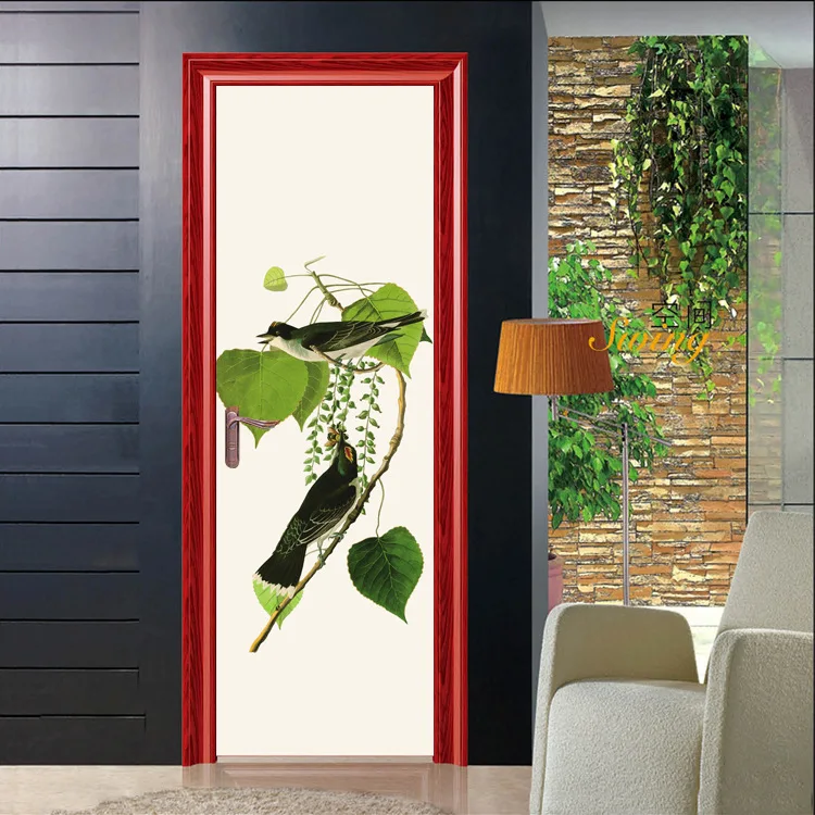 2 шт./компл. Зеленый лист птицы пейзаж постер дверь наклейка картина обои на стену