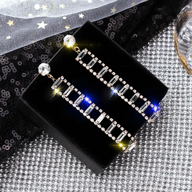 FYUAN блестящие стразы висячие серьги для женщин 2019 Bijoux длинные золотые серебряные