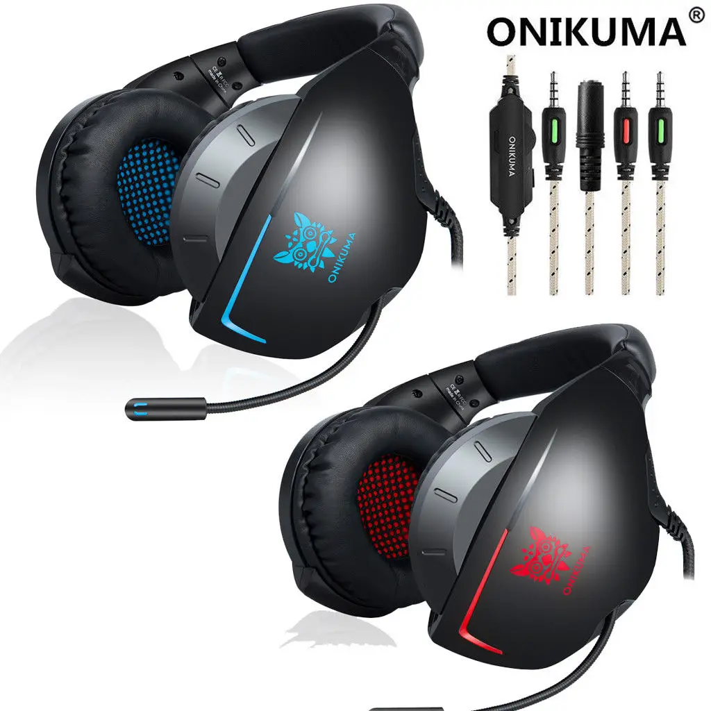 ONIKUMA K7 стерео Бас объемный игровая гарнитура для PS4 Pro Xbox One PC Mic серого