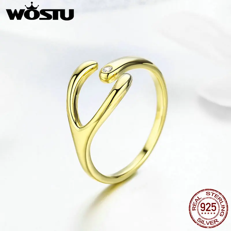 WOSTU, простой дизайн, золотой цвет, минималистичные кольца, 925 пробы, серебро, регулируемое кольцо для женщин, Свадебные Роскошные ювелирные изделия CTR031