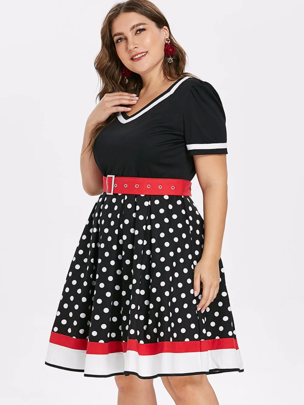 Женское винтажное платье в горошек летнее без рукавов с v-образным вырезом и