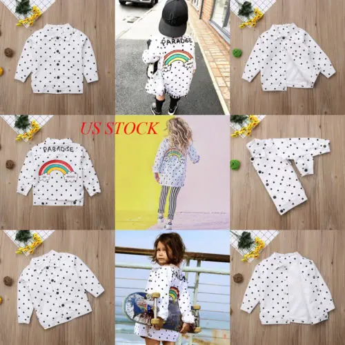 2018 Stylish Rainbow Fall Coat Girl Dot Jacket Toddler Children Baby Kids Long Sleeve Casual Fashion Outwear 2-7T | Детская одежда и