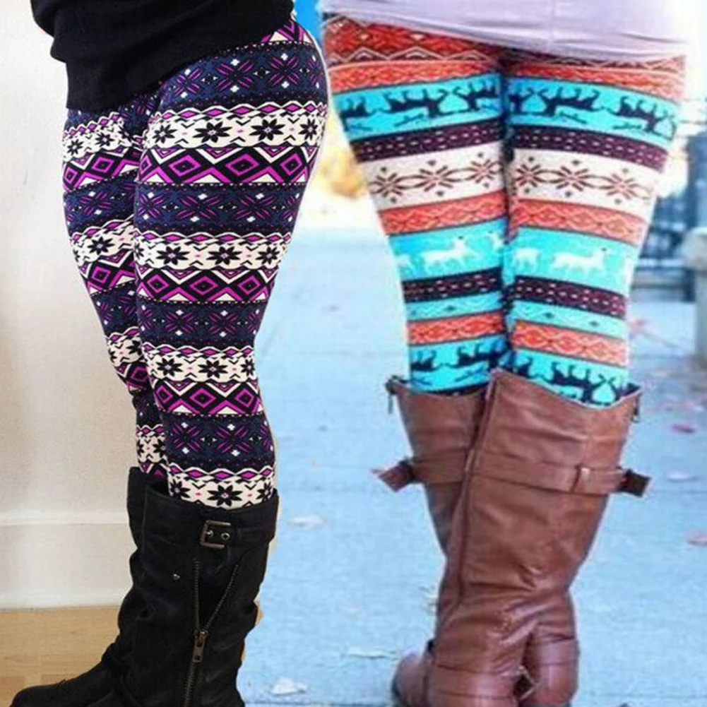 Fashion Women's HOT Leggings Pants Print High Waist Leggings Happy Christmas Party Long Pants 18 Color Ladies Xmas Trousers