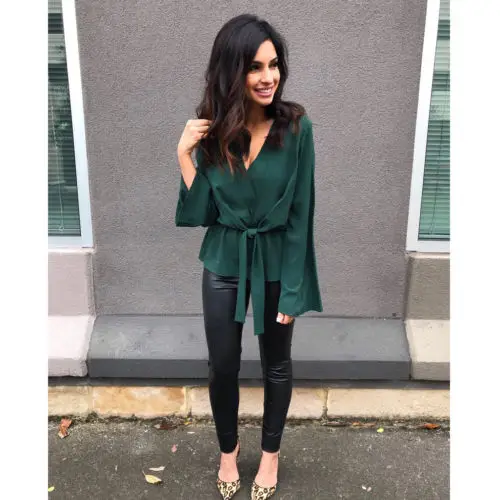 Женская шифоновая рубашка с длинным рукавом и v-образным вырезом Летние