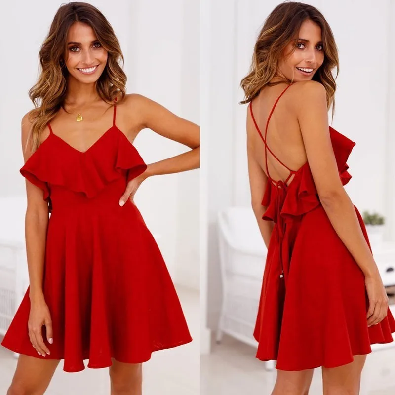 Gentillove летнее платье 2019 с открытой спиной крест на завязках оборками Комплект