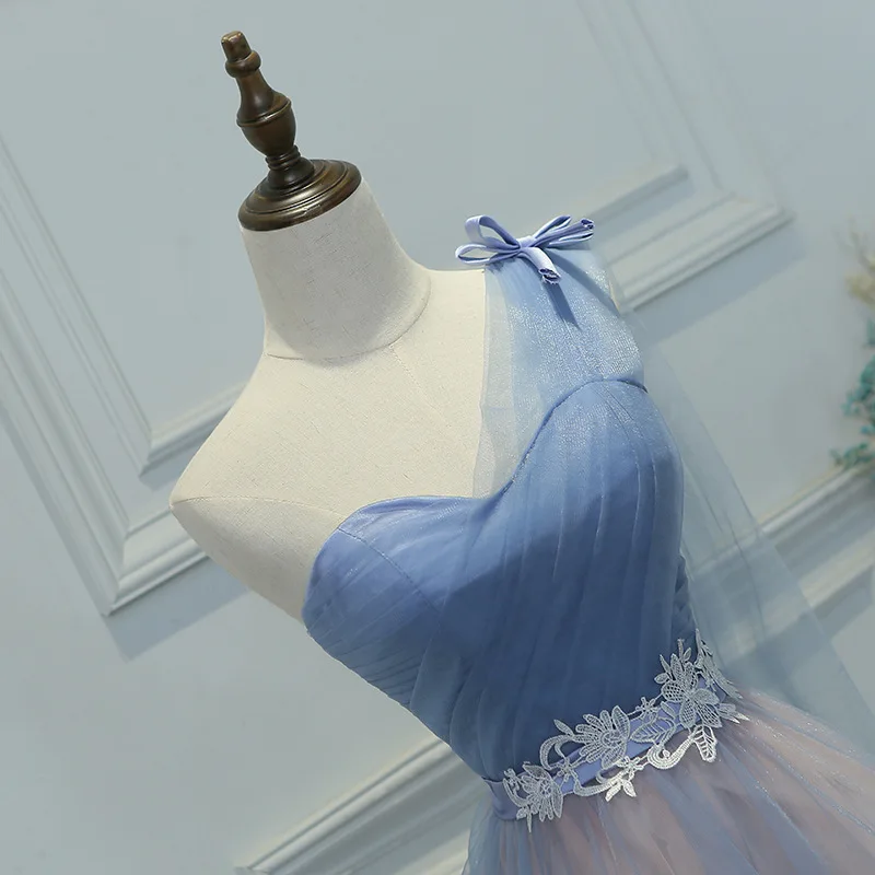 Simple One Shoulder Pleats Lace Up Vestidos De Festa Tulle Backless Mini Bridesmaid Dresses Sleeveless Party Gowns | Свадьбы и